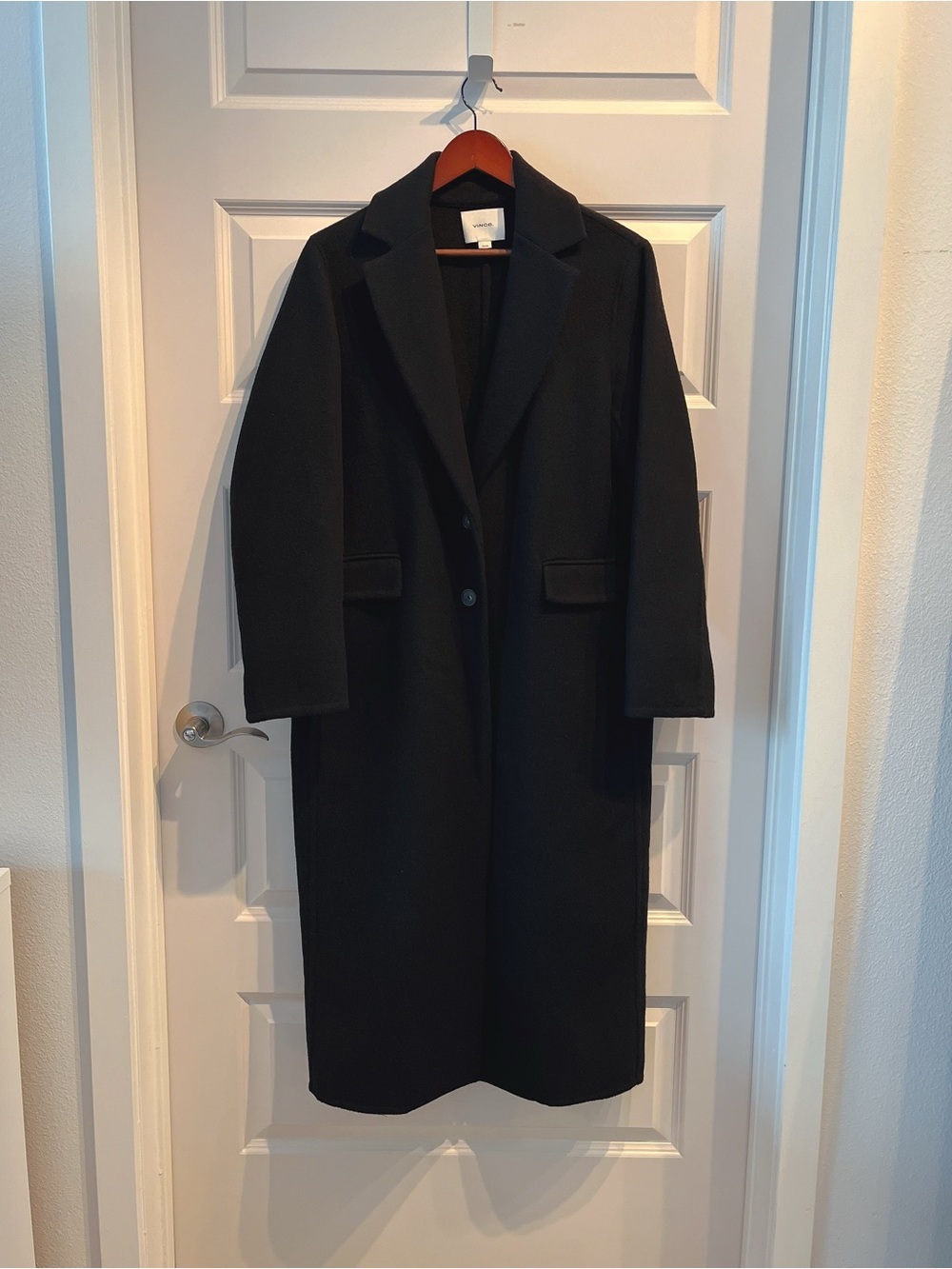 Vince Black Long Single-Breasted Wool Cashmere Trench Coat